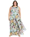 R & M Richards Plus Size Printed Sleeveless Ruffle Dress