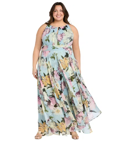 R & M Richards Plus Size Printed Sleeveless Ruffle Dress