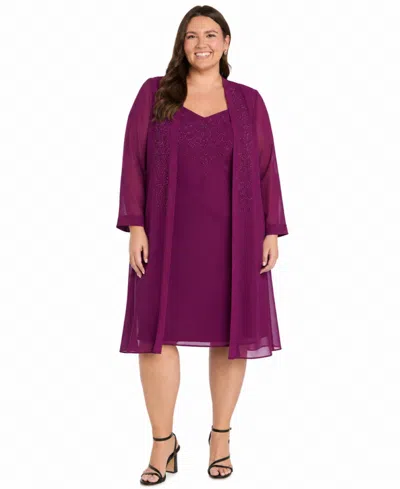 R & M Richards Plus Size Removable Jacket & Dress 2-piece Set In Mulberry