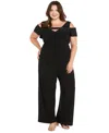 R & M Richards Plus Size Cold-shoulder Wide-leg Jumpsuit In Black