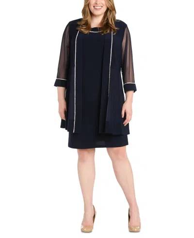 R & M Richards Plus Size Rhinestone-trim Jacket & Sheath Dress In Navy