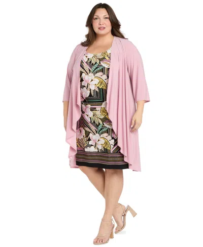 R & M Richards Plus Size Round Neck Jacket Dress In Pink