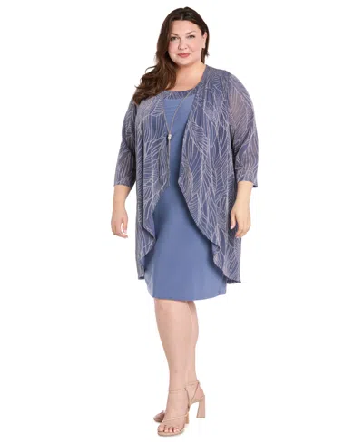 R & M Richards Plus Size Ruffle Knit Dress & Jacket, 2-piece Set In Cadet,silver