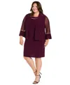 R & M Richards Plus Size Scoop Neck 2-piece Jacket Dress In Burgundy