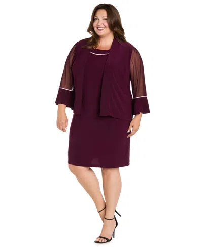 R & M Richards Plus Size Scoop Neck 2-piece Jacket Dress In Burgundy