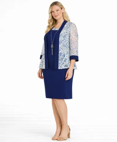 R & M Richards Plus Size Scoop Neck Dress & Jacket, 2-piece Set In Blue