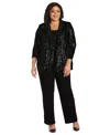 R & M Richards Plus Size Sequined Sleeveless Top, Open-front Jacket & Pants Set In Black