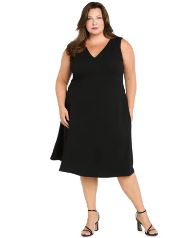 R & M Richards Plus Size Sleeveless V-neck Midi Dress In Black