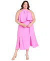 R & M Richards Plus Size Solid-color Halter Dress In Pink