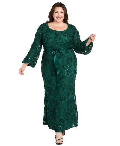 R & M Richards Plus Size Soutache Lace Long Dress In Green