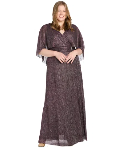 R & M Richards Plus Size Surplice-neck Cape Dress In Wine