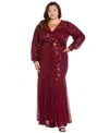 R & M Richards Plus Size Surplice Sequined Gown In Burgundy