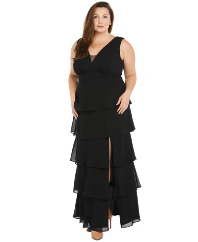 R & M Richards Plus Size Tiered High-slit Sleeveless Dress