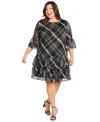 R & M Richards Plus Size Tiered Plaid Short Dress In Black