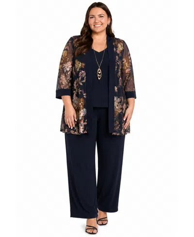 R & M Richards Plus Size Top, Pants, & Jacket, 3-piece Set In Black