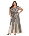 R & M Richards Plus Size V-neck Sequin Design Long Dress In Brown