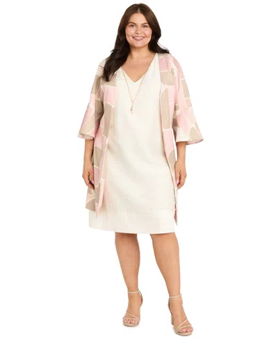 R & M Richards Plus Size V-neck Dress & Jacket In Neutral