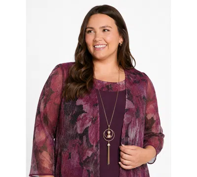 R & M Richards Plus Size Waterfall Scoop Neck Dress & Jacket, 2-piece Set In Purple