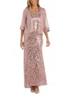R & M Richards Sequined Evening Jacket & Dress Set In Blush In Pink