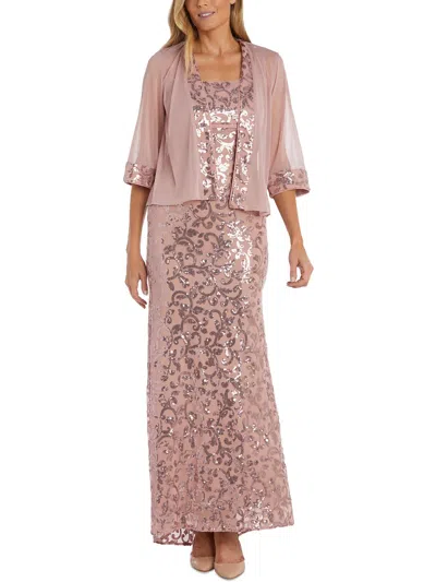 R & M Richards Sequined Evening Jacket & Dress Set In Blush