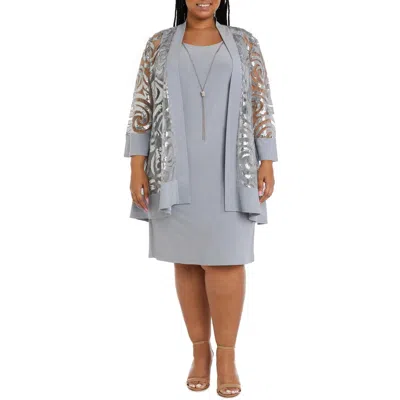 R & M Richards Plus Womens 2pc Sequined Cocktail And Party Dress In Gray