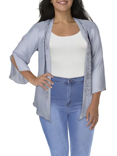 R & M Richards Plus Womens Chiffon Embellished Topper Jacket In Blue