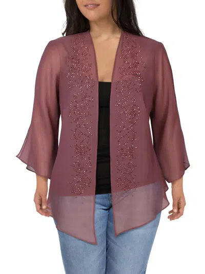 R & M Richards Plus Womens Chiffon Embellished Topper Jacket In Multi