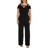 R & M Richards Plus Size Cold-shoulder Wide-leg Jumpsuit In Black