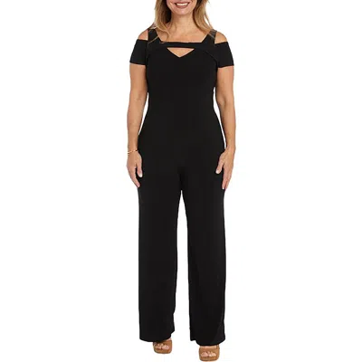 R & M RICHARDS PLUS WOMENS COLD SHOULDER ONE PIECE JUMPSUIT