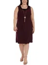 R & M Richards Plus Womens Contrast Trim Polyester Sheath Dress In Red