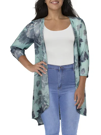 R & M Richards Plus Womens Crinkled Floral Duster Blazer In Multi