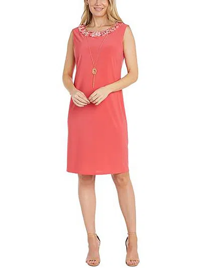 R & M Richards Plus Womens Embellished Floral Shift Dress In Pink