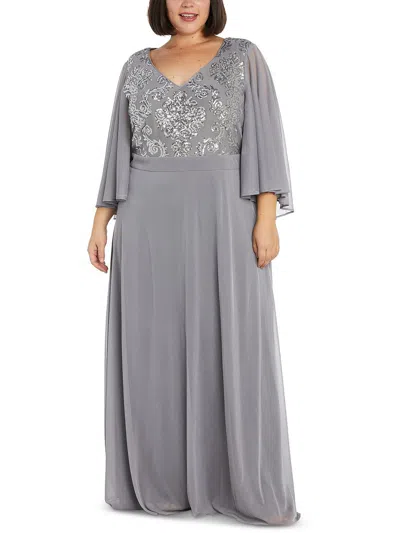 R & M Richards Plus Womens Embellished Long Evening Dress In Grey