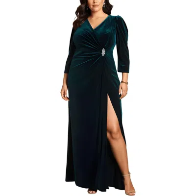 R & M Richards Plus Womens Embellished Velvet Evening Dress