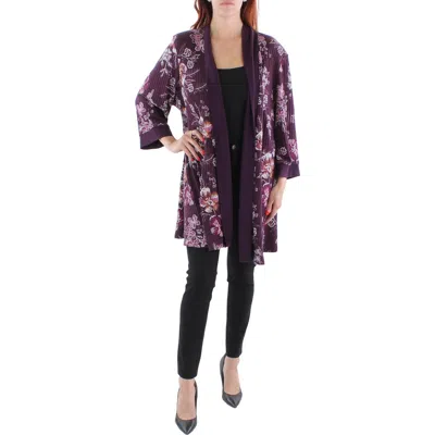 R & M Richards Plus Womens Knit Floral Duster Blazer In Beige