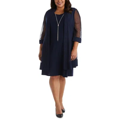 R & M Richards Plus Womens Knit Glitter Jacket In Blue