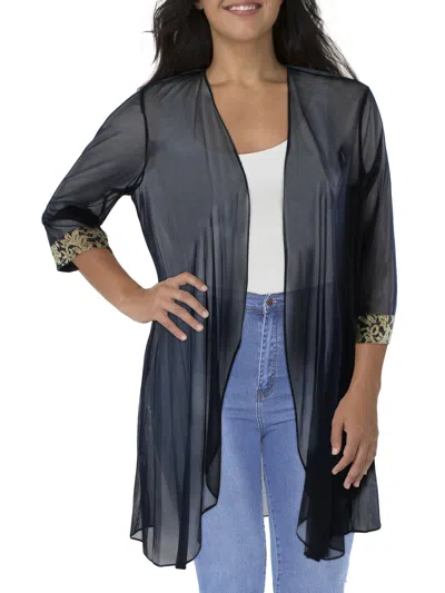 R & M Richards Plus Womens Mesh Contrast Trim Duster Blazer In Multi