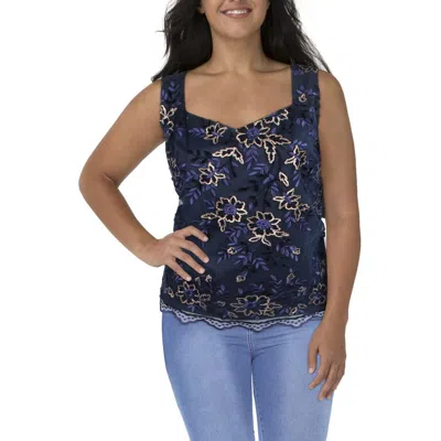 R & M Richards Plus Womens Mesh Embellished Tank Top In Blue