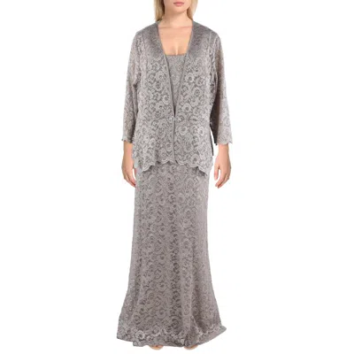 R & M Richards Plus Womens Metallic Lace Two Piece Dress