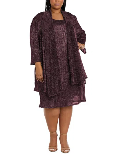 R & M Richards Plus Womens Metallic Sleeveless Cocktail Dress In Purple