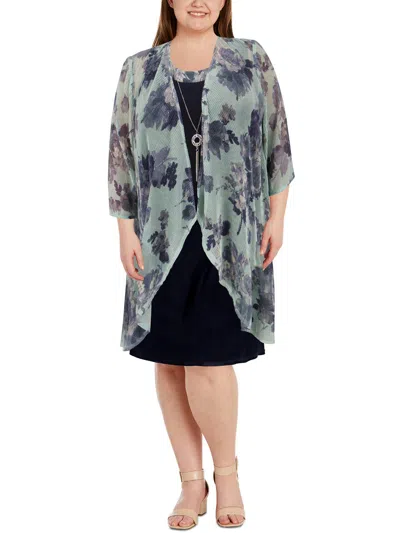 R & M Richards Plus Womens Metallic Trim Knee-length Shift Dress In Multi