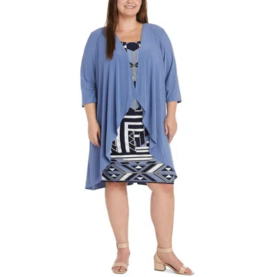 R & M Richards Plus Womens Open Front Long Kimono In Blue
