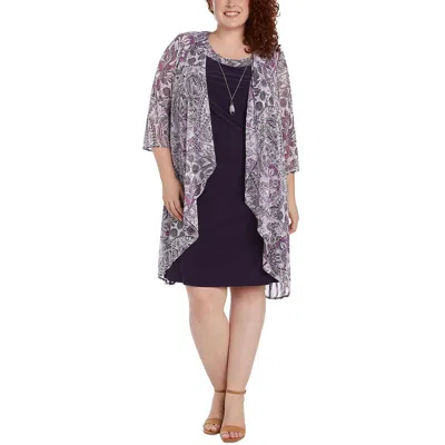 R & M Richards Plus Womens Open Front Midi Two Piece Dress In Multi