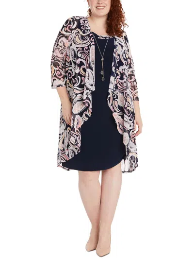 R & M Richards Plus Womens Paisley Open Front Duster Blazer In Multi