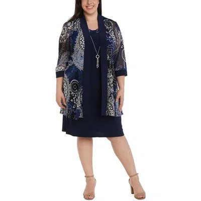 R & M Richards Plus Womens Printed Knee Length Two Piece Dress In Blue