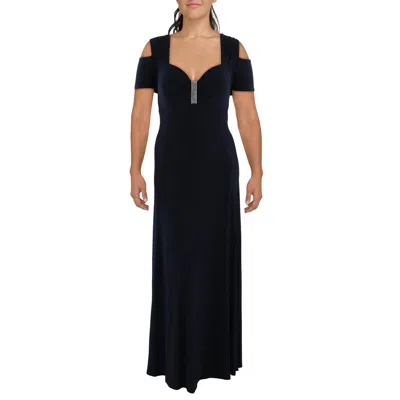 R & M Richards Plus Womens Rhinestone Polyester Evening Dress In Black