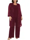 R & M RICHARDS PLUS WOMENS SEQUINED OPEN FRONT DUSTER BLAZER