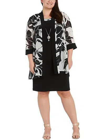 R & M Richards Plus Womens Shimmer Floral Print Open-front Blazer In Multi