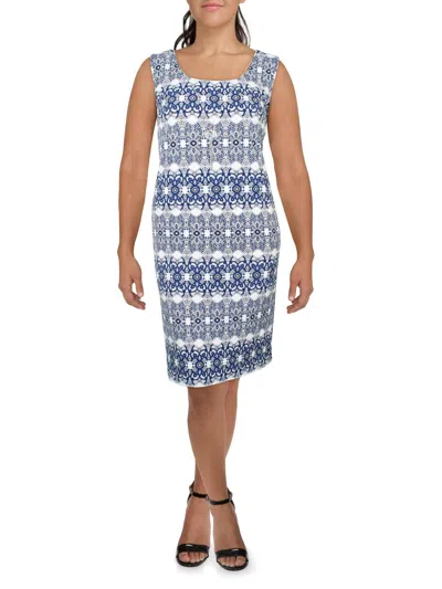R & M Richards Plus Womens Textured Floral Print Shift Dress In Blue