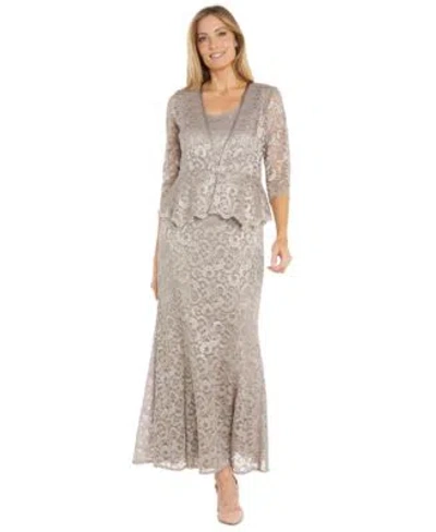 R & M Richards R M Richards Womens 2 Piece Metallic Lace Gown Jacket Set In Gray